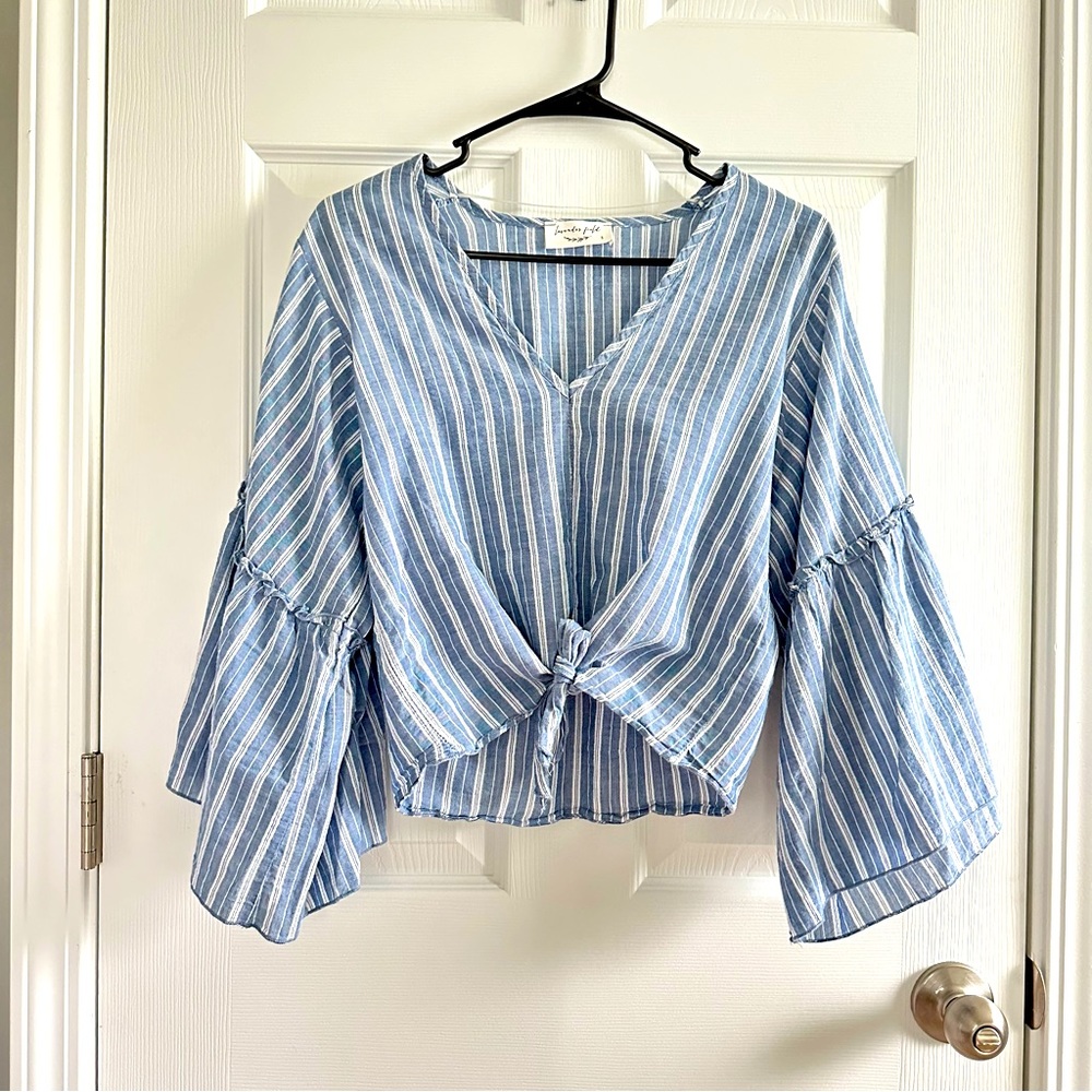 Anthropoligie Lavender Field Tie-Front Linen Shirt